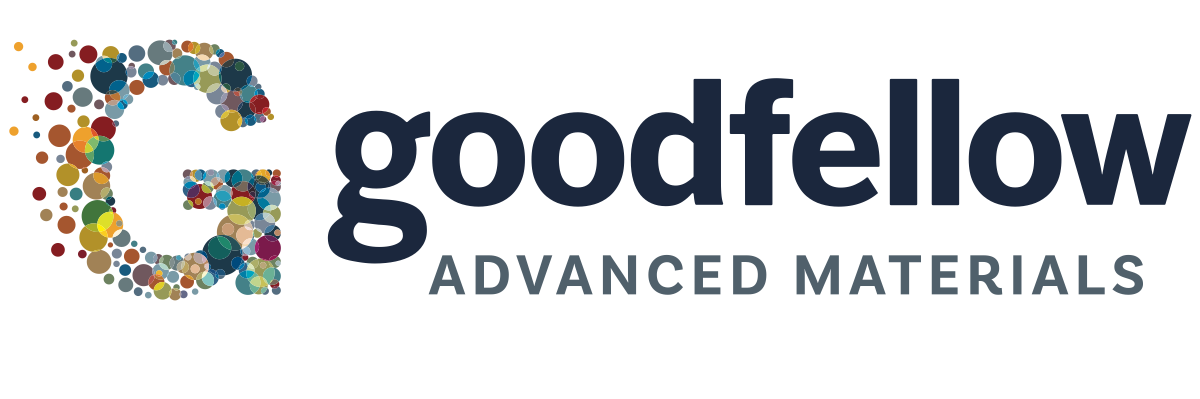 Logo for Goodfellow Advanced Materials: a multicolored dotted 'G' symbol followed by navy 'goodfellow' text and gray 'ADVANCED MATERIALS' subtitle.